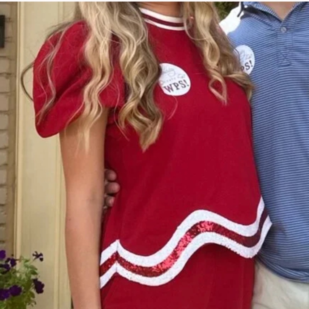 Queen of Sparkles Red and White Wavy Top